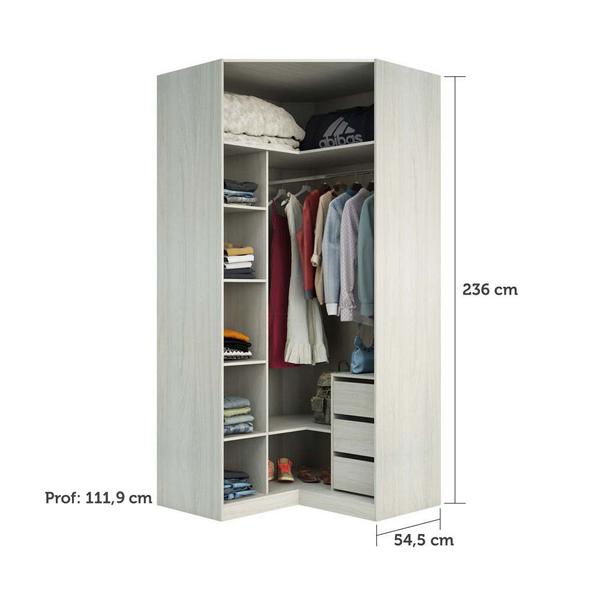 Imagem de Guarda Roupa Canto Closet sem Portas 3 Gavetas, Cabideiro, 5 Prateleiras Prime Luciane Móveis