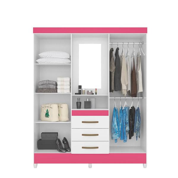 Imagem de Guarda-Roupa Capelinha 4 Portas e 3 Gavetas Capri Branco/Rosa Moval 