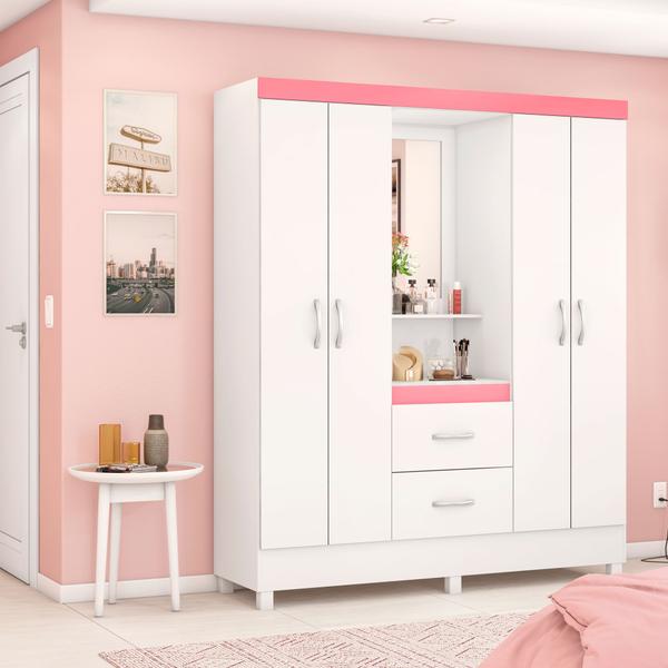 Imagem de Guarda Roupa Capelinha 4 Portas Lord Branco/Rosa/Branco Flex - Demóbile