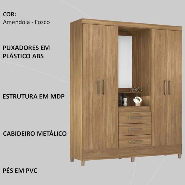 Imagem de Guarda Roupa Capelinha 4 PT Com Espelho 43220 Amendola Touch Demobile