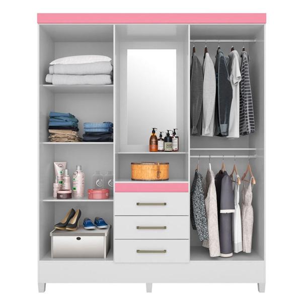 Imagem de Guarda Roupa Capelinha Flex 4 Portas 3 Gavetas Persia D02 Branco/Rosa/Branco - Mpozenato