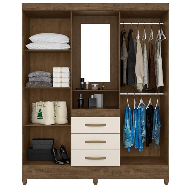 Imagem de Guarda Roupa Capri 165cm 4 Portas Castanho Wood Off White com Espelho Moval