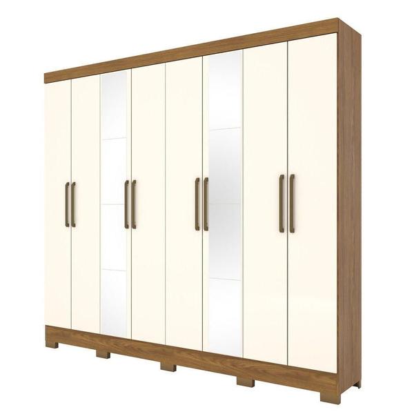 Imagem de Guarda Roupa Casal 08 Portas 04 Gavetas Com Espelho Ibiza Casa 812 Nature Com Off White