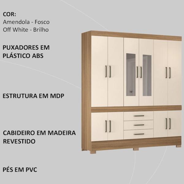 Imagem de Guarda Roupa Casal 10 Portas Com Espelho 83530EL Amendola Off White Demobile