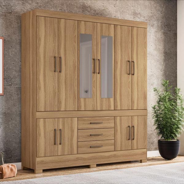 Imagem de Guarda Roupa Casal 10 Portas com Pés e Espelho New Murano Amêndola Touch 83530EL Demóbile