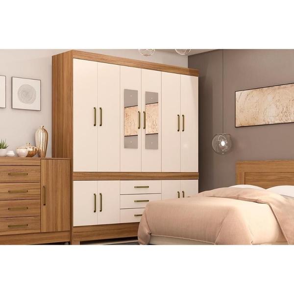 Imagem de Guarda Roupa Casal 10 Portas e 3 Gavetas c/ Espelho New Murano Amêndola/Off White - Demóbile