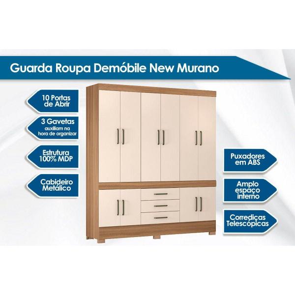 Imagem de Guarda Roupa Casal 10 Portas e 3 Gavetas New Murano Amêndola/Off White - Demóbile