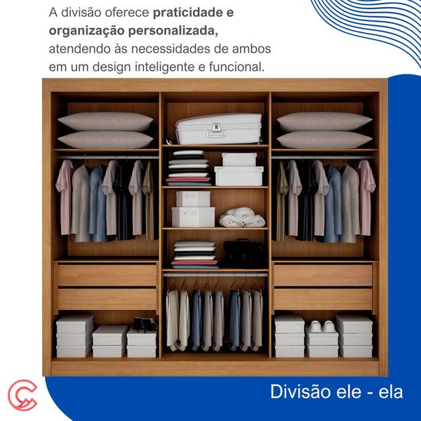 Imagem de Guarda-Roupa Casal 100% MDF 3 Portas 4 Gavetas com Espelho Central Milano Leifer Móveis