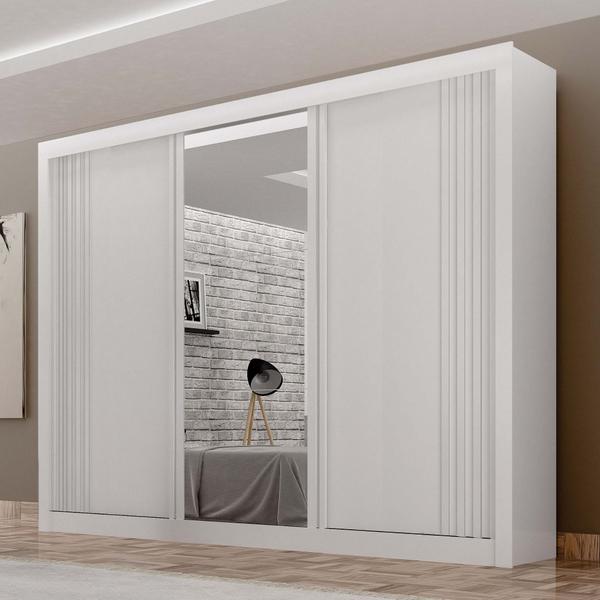 Imagem de Guarda-Roupa Casal 100% MDF 3 Portas 4 Gavetas com Espelho Central Milano Leifer Móveis