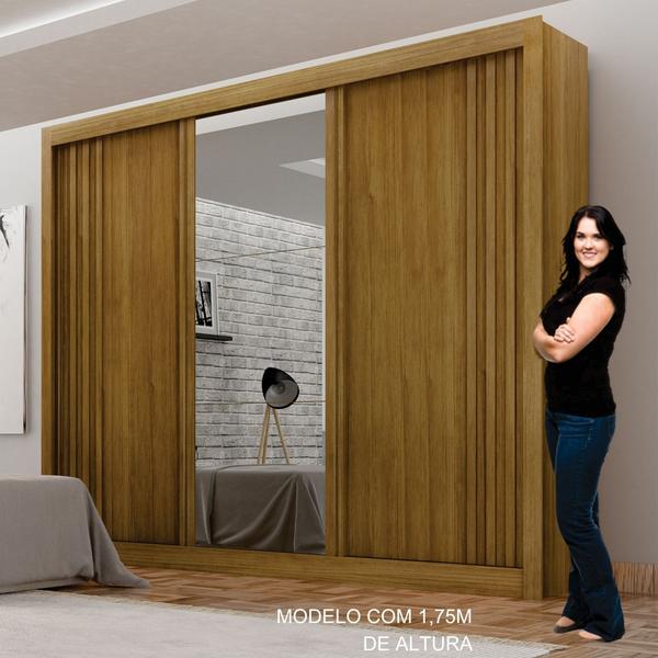 Imagem de Guarda-Roupa Casal 100% MDF 3 Portas 4 Gavetas com Espelho Central Milano Leifer Móveis