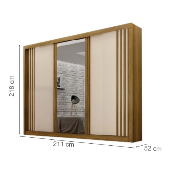 Imagem de Guarda-Roupa Casal 100% MDF 3 Portas 4 Gavetas com Espelho Central Milano Leifer Móveis