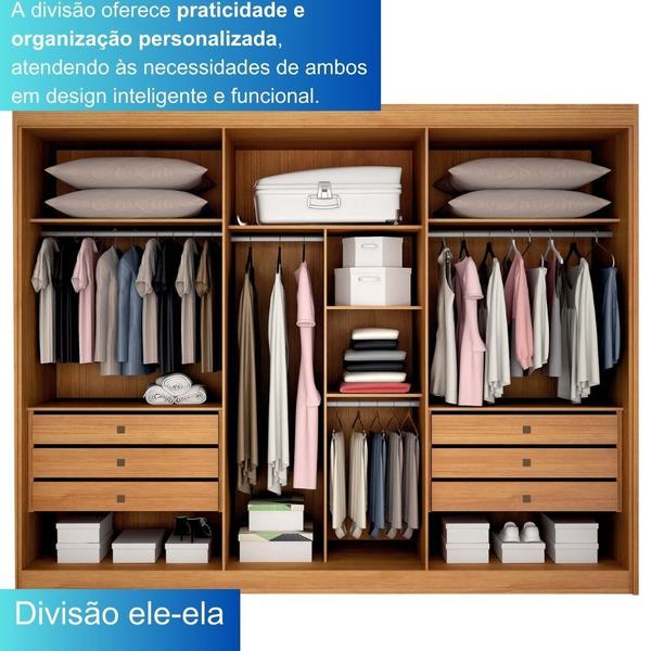 Imagem de Guarda-roupa Casal 100% MDF 3 Portas 6 Gavetas com Espelho Central San Marino - Leifer Móveis