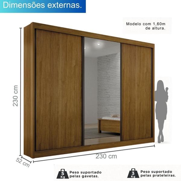 Imagem de Guarda-roupa Casal 100% MDF 3 Portas 6 Gavetas com Espelho Central San Marino - Leifer Móveis