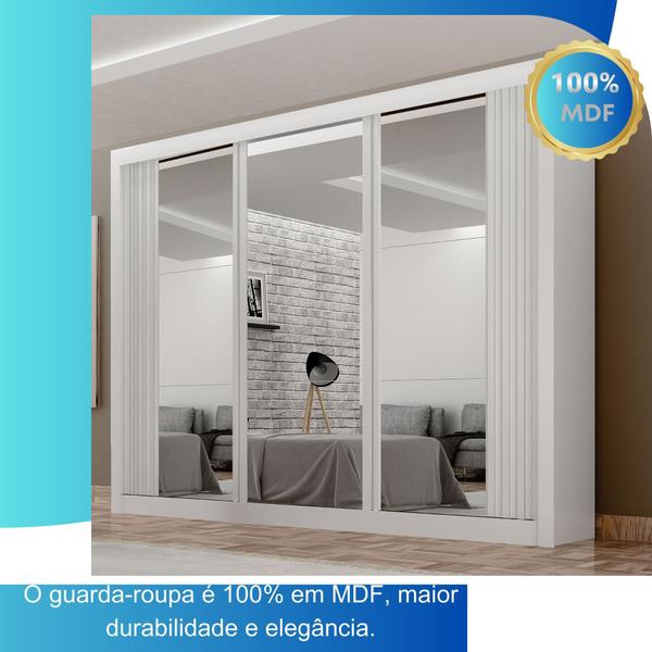 Imagem de Guarda-Roupa Casal 100% MDF 3 Portas Espelhadas 4 Gavetas Milano Leifer Móveis