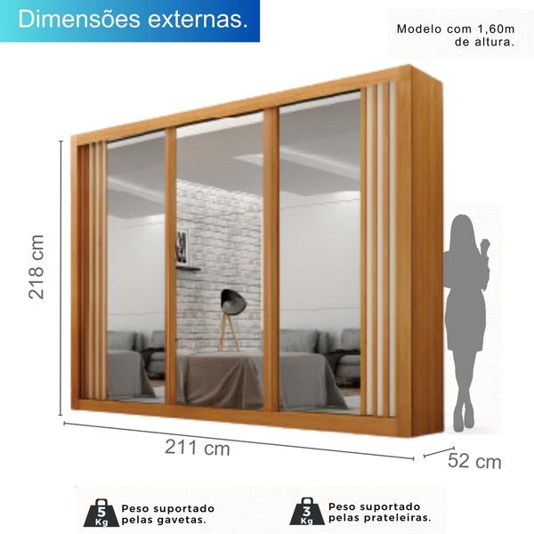 Imagem de Guarda-Roupa Casal 100% MDF 3 Portas Espelhadas 4 Gavetas Milano Leifer Móveis