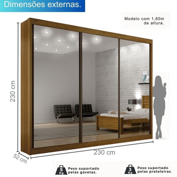 Imagem de Guarda-roupa Casal 100% MDF 3 Portas Espelhadas 6 Gavetas San Marino - Leifer Móveis