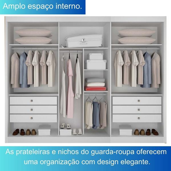 Imagem de Guarda Roupa Casal 100% MDF 3Pts 6Gav C/ Espelho San Marino Leifer Móveis Branco