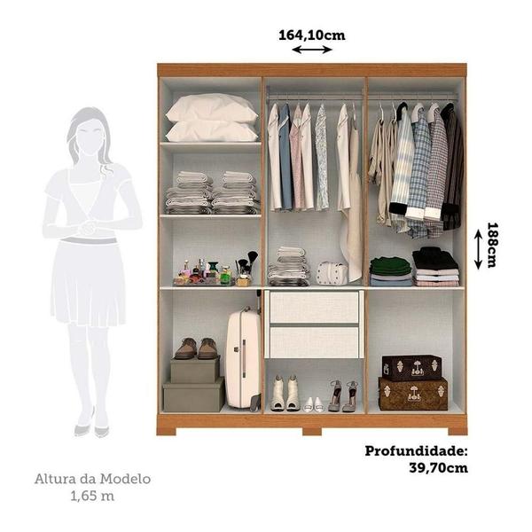 Imagem de Guarda Roupa Casal 100% Mdf 6 Portas 2 Gavetas Com Espelho Lana Acp Móveis Cinamomo/Off White