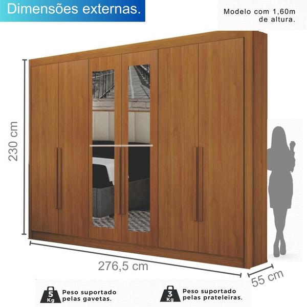 Imagem de Guarda-Roupa Casal 100% MDF 6 Portas 6 Gavetas com Espelho Diamante Leifer Móveis