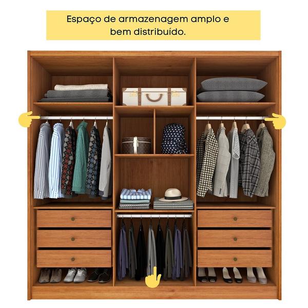 Imagem de Guarda Roupa Casal 100% MDF 6 Portas 6 Gavetas Com Espelho Fortuna Tcil