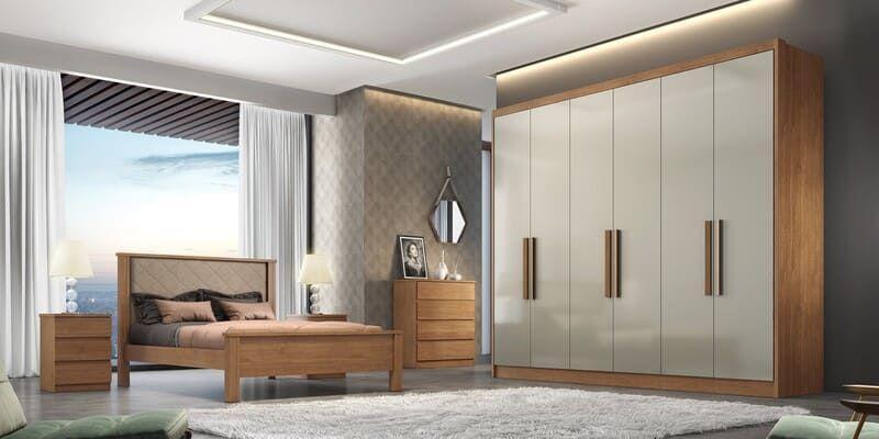 Imagem de Guarda Roupa Casal 100% MDF 6 Portas 8 Gavetas - Linea-Cumaru/Fendi - Móveis Novo Horizonte