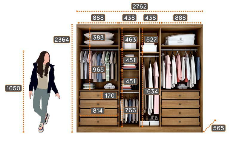 Imagem de Guarda Roupa Casal 100% MDF 6 Portas 8 Gavetas - Livorno-Cumaru/Fendi - Móveis Novo Horizonte