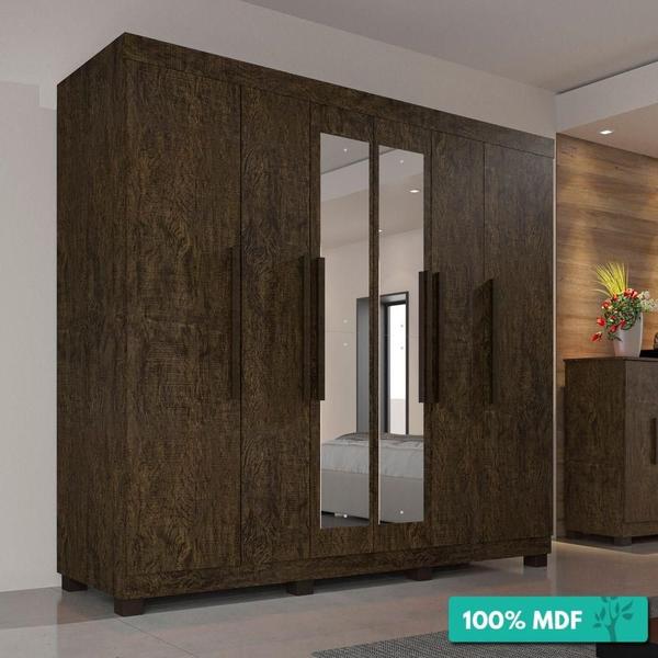 Imagem de Guarda-Roupa Casal 100% Mdf 6 Portas Com Espelho 4 Gavetas Londres Prime Imop Wengue Naturale