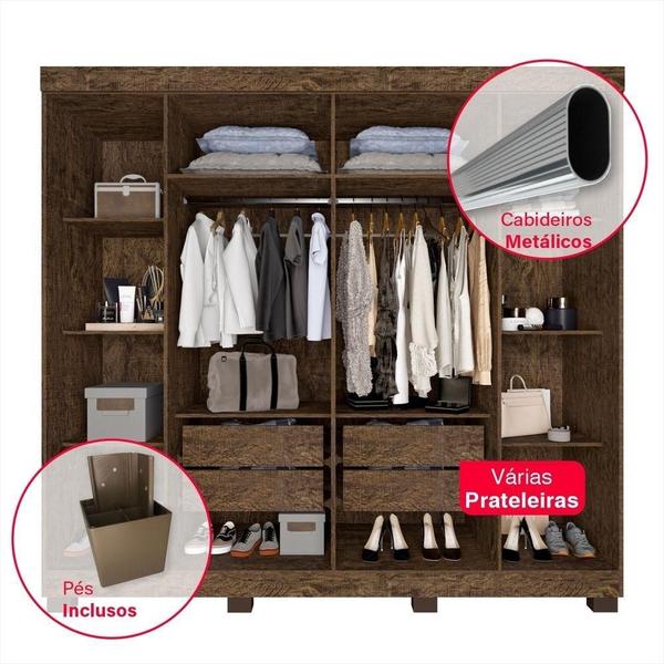 Imagem de Guarda-Roupa Casal 100% Mdf 6 Portas Com Espelho 4 Gavetas Londres Prime Imop Wengue Naturale