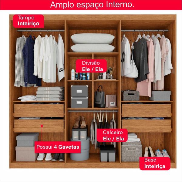 Imagem de Guarda-Roupa Casal 100% MDF 6 Portas e 4 Gavetas Istambul  - Tudo de Móveis