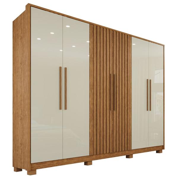 Imagem de Guarda-Roupa Casal 100% MDF 6 Portas e 6 Gavetas Premium Ripado - Tudo de Móveis