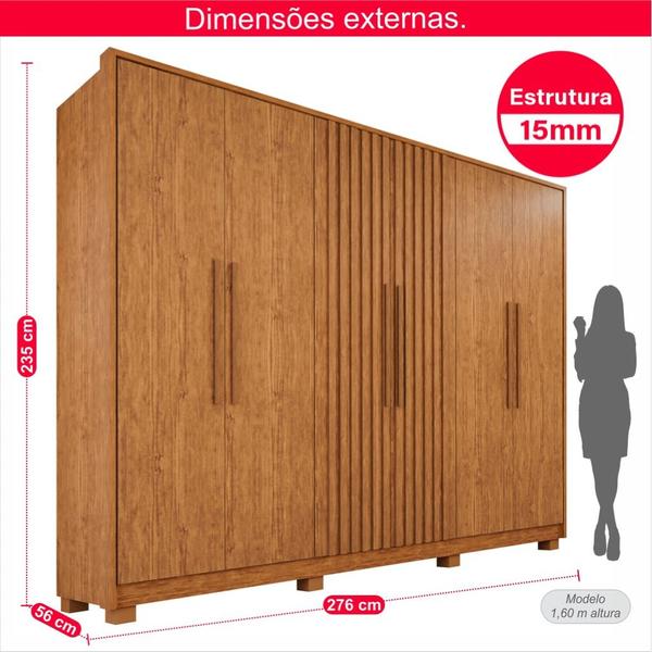 Imagem de Guarda-Roupa Casal 100% MDF 6 Portas e 6 Gavetas Premium Ripado - Tudo de Móveis