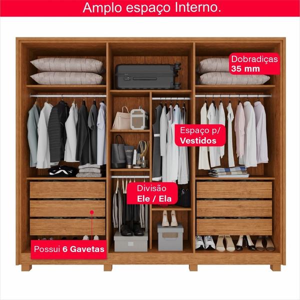 Imagem de Guarda-Roupa Casal 100% MDF 6 Portas e 6 Gavetas Premium - Tudo de Móveis