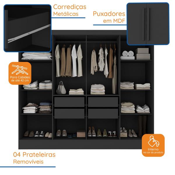 Imagem de Guarda Roupa Casal 100% MDF 8 Portas 4 Gavetas Jatobá Yescasa