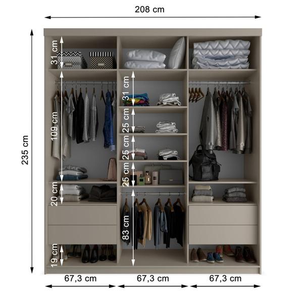 Imagem de Guarda-roupa Casal 100% Mdf Bp com 3 Portas e 1 Espelho Geneve