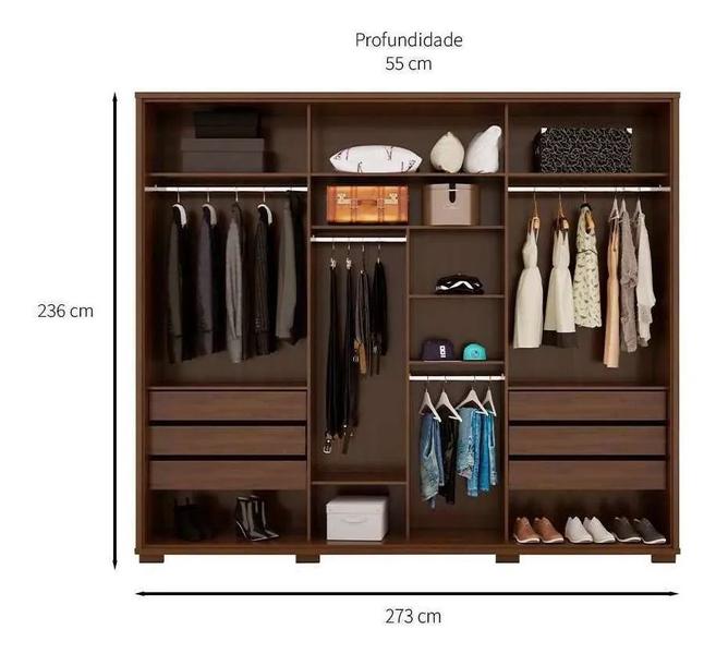 Imagem de Guarda roupa casal 100% mdf fortuno plus com espelho jacarandá - village