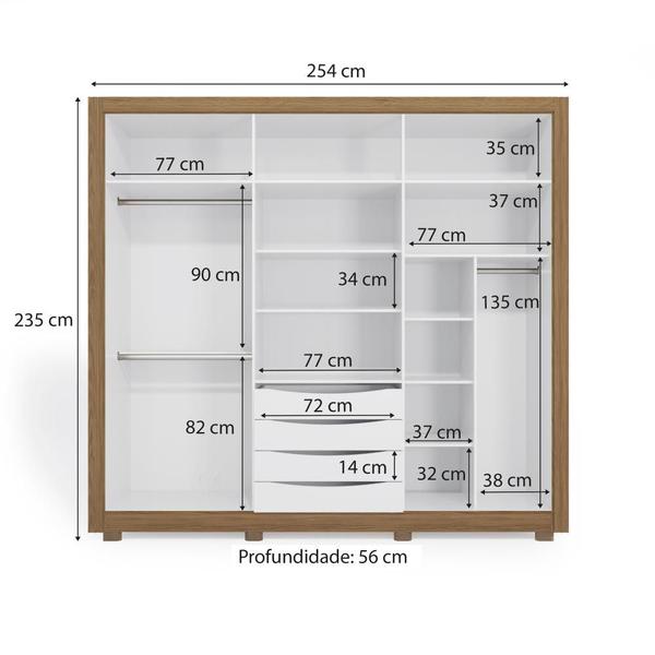 Imagem de Guarda-Roupa Casal 100% MDF Kappesberg 16 Espelhos 6 Portas 4 Gavetas Branco/Nogueira