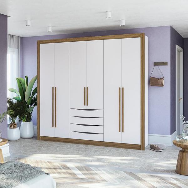 Imagem de Guarda-Roupa Casal 100% MDF Kappesberg 6 Portas 4 Gavetas Branco/Nogueira