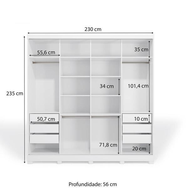 Imagem de Guarda-Roupa Casal 100% MDF Kappesberg c/Pés 2 Portas de Correr 6 Gavetas Branco/Nogueira