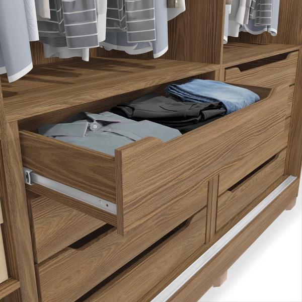 Imagem de Guarda-Roupa Casal 100% MDF Kappesberg c/Pés e 3 Espelhos 3 Portas de Correr 8 Gavetas Nogueira