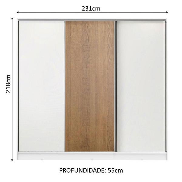 Imagem de Guarda Roupa Casal 100% MDF Madesa Royale 3 Portas de Correr - Branco/Branco/Rustic