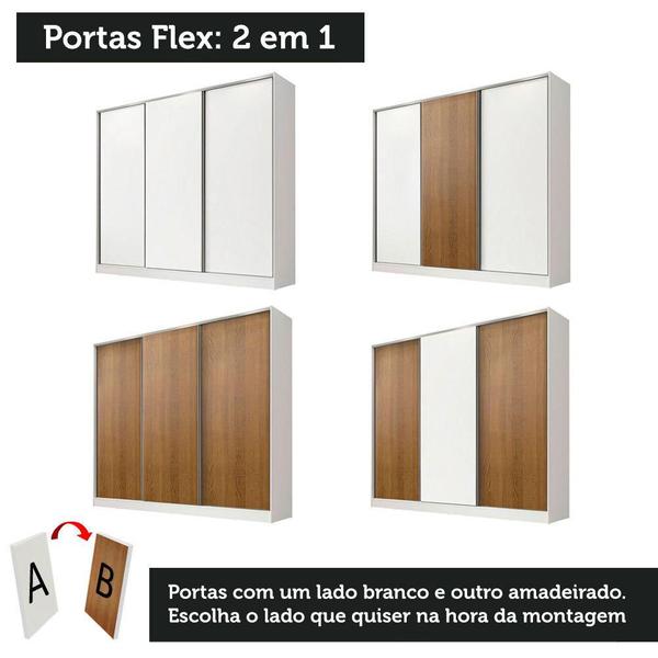 Imagem de Guarda Roupa Casal 100% MDF Madesa Royale 3 Portas de Correr - Branco/Rustic/Branco