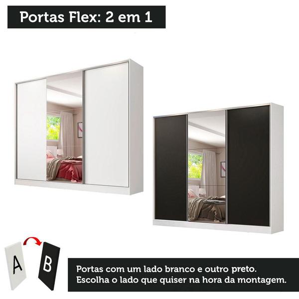 Imagem de Guarda Roupa Casal 100% MDF Madesa Royale 3 Portas de Correr com Espelho - Branco/Preto