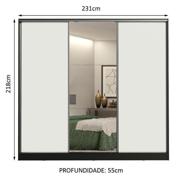 Imagem de Guarda Roupa Casal 100% MDF Madesa Royale 3 Portas de Correr com Espelho - Preto/Branco