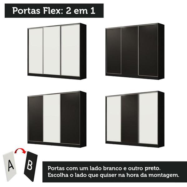 Imagem de Guarda Roupa Casal 100% MDF Madesa Royale 3 Portas de Correr - Preto