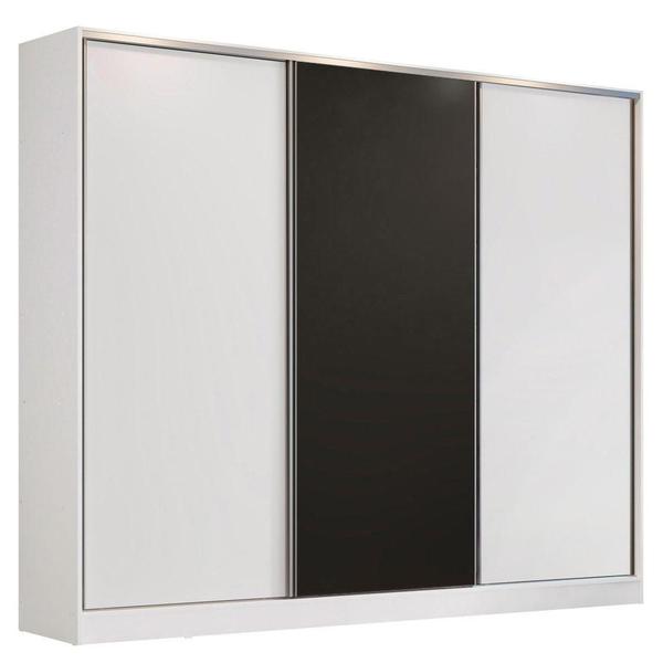 Imagem de Guarda Roupa Casal 100% MDF Madesa Zurique 3 Portas de Correr - Branco/Branco/Preto