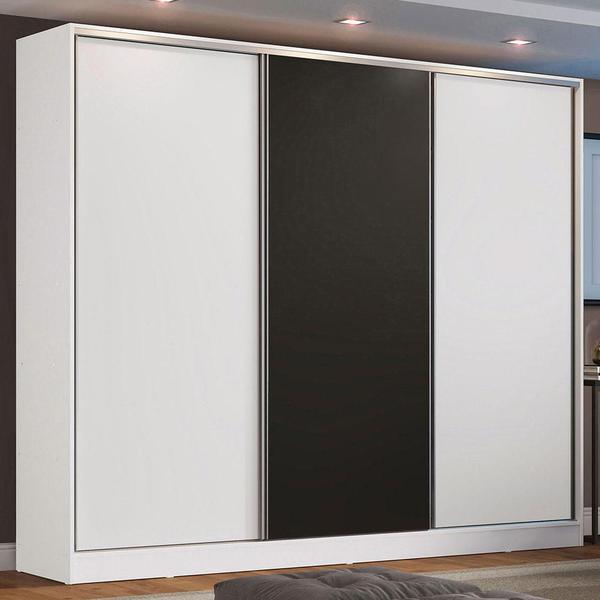 Imagem de Guarda Roupa Casal 100% MDF Madesa Zurique 3 Portas de Correr - Branco/Branco/Preto