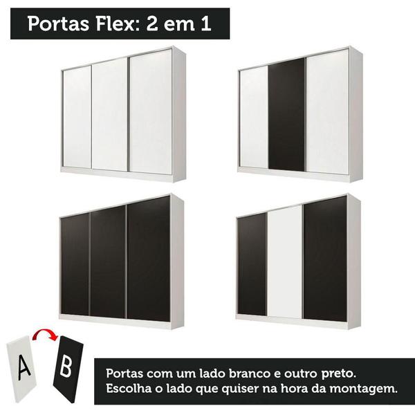 Imagem de Guarda Roupa Casal 100% MDF Madesa Zurique 3 Portas de Correr - Branco/Preto/Branco