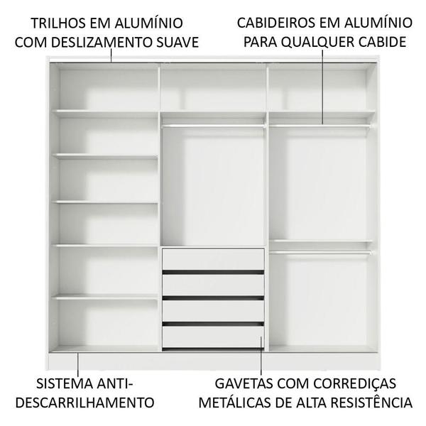 Imagem de Guarda Roupa Casal 100% MDF Madesa Zurique 3 Portas de Correr - Branco/Rustic