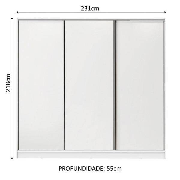 Imagem de Guarda Roupa Casal 100% MDF Madesa Zurique 3 Portas de Correr - Branco