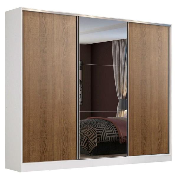 Imagem de Guarda Roupa Casal 100% MDF Madesa Zurique 3 Portas de Correr com Espelho - Branco/Rustic